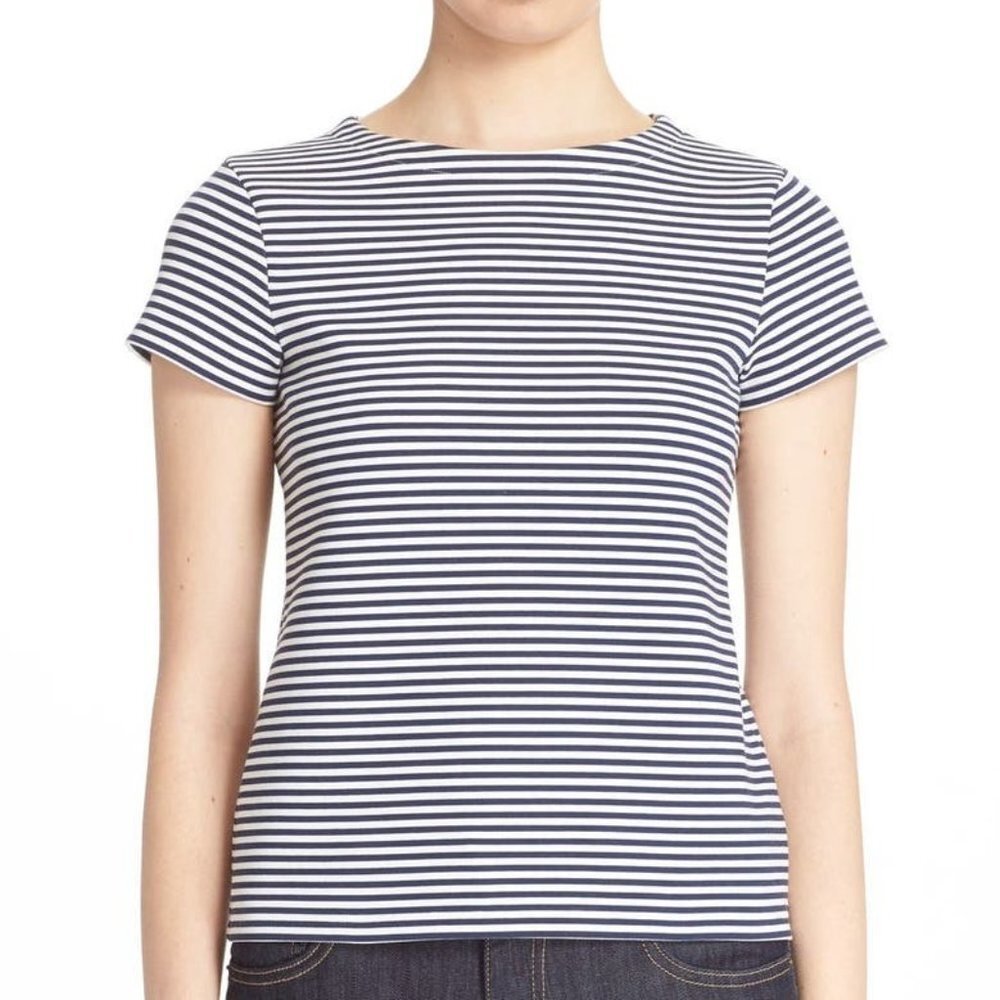 Theory Striped Stretch Cotton Short-Sleeve Top